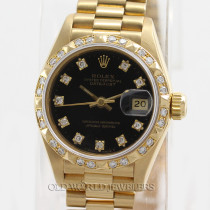 Rolex Lady Datejust Ref 69258 18K Gold Black Diamond Dial Pyramid Bezel